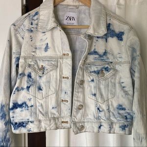 Cropped Bleach Dye Denim Jacket